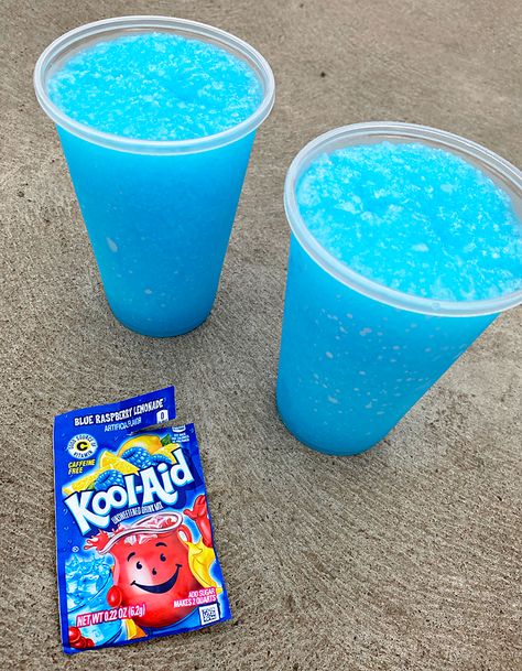 How To Make Kool Aid Slushies - Love and Marriage How To Make Blue Raspberry Slushie, How To Make Kool Aid, Kool Aid Slushie Recipe, Kool Aid Slushie, Shave Ice Syrup Recipe, Homemade Slushies, Kool Aid Flavors, Blue Raspberry Lemonade, Flavor Combos