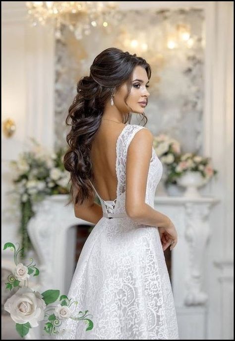 Updos Bridesmaid, Lace Wedding Dres, Wedding Dress Open Back, Modern Wedding Dresses, Wedding Dress A Line, Hairstyles Ponytail, Bridesmaid Hairstyles Half Up Half Down, Bridesmaid Hair Down, Homecoming Hair Down