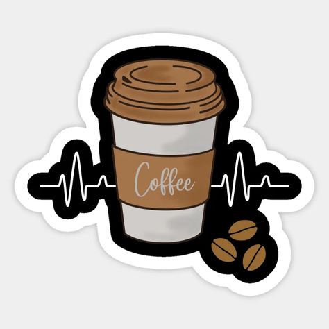 Heartbeat design on cup for Coffee Lovers! - Coffee - Sticker | TeePublic Cafe Stickers Printable, Coffee Stickers Printable, Coffee Shop Stickers, Stickers Cafe, Cat Coffee Art, Coffee Cup Sticker, Coffee Sticker Design, Coffee Merchandise, Coffee Advertising