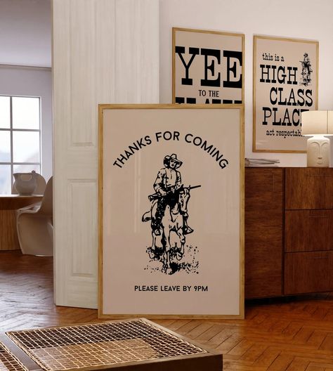 Thanks for Coming Print, Western Wall Art, Quote Art, Cowboy Artwork, Southern Home Art, Ranch Decor, Funny Wall Art, Foyer Entryway Decor - Etsy Funny Home Signs Entryway, Western Entryway Decor, Western Airbnb, Wall Art Foyer, Old Western Decor, Pink Toaster, Cowboy Home Decor, Cowboy Artwork, House Of Gold