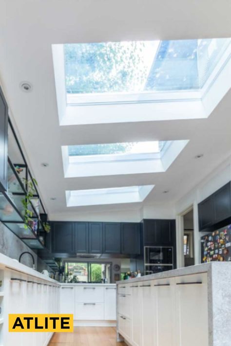 Velux Skylights Kitchen, Scrolling On Pinterest, Hamptons House Interior, Luxe Kitchen, Skylight Design, Skylight Kitchen, Velux Skylights, Velux Windows, Roof Windows