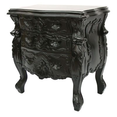 Rococo Bedside Table, Black Rococo, Black Bedside, Rococo Furniture, Modern Baroque, Gothic Bedroom, Black Bedside Table, Gothic Furniture, Traditional Interior Design