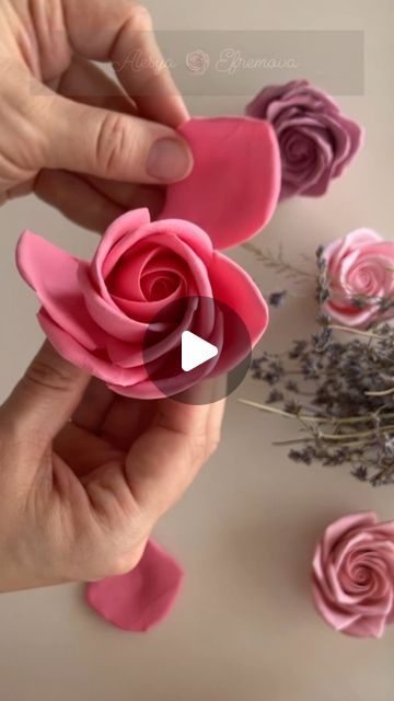 Alesya Efremova | Master sculptor on Instagram: "Bright pink💓💗 @decoclaycraft_efremova Handmade rose made out of air dry clay" How To Make A Rose With Clay, How To Make A Rose Out Of Clay, Air Dry Clay Rose, How To Make Ceramic Flowers, How To Make Flowers Out Of Clay, Air Dry Clay Flowers Tutorial, Pink Clay Ideas, Clay Roses Diy, Air Dry Clay Crafts Ideas