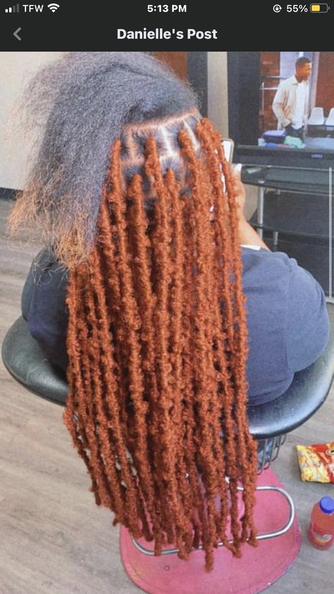 Ginger Faux Locs On Dark Skin, Orange Butterfly Locs, Ginger Butterfly Locs Long, Butterfly Locs Orange Brown, Dark Red Butterfly Locs, Copper Red Butterfly Locs, Ginger Butterfly Locs, Ginger Locs, Braid Extensions