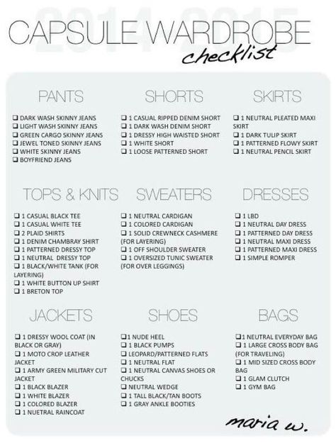 Capsule wardrobe checklist. Looks like a lot of clothes, but my wardrobe includes a lot of things from high school still. I could use to update... Wardrobe Checklist, Capsule Wardrobe Checklist, Diy Outfits, Vetements Clothing, Capsule Closet, Wardrobe Planning, Kate Bosworth, Techniques Couture, Fashion Capsule