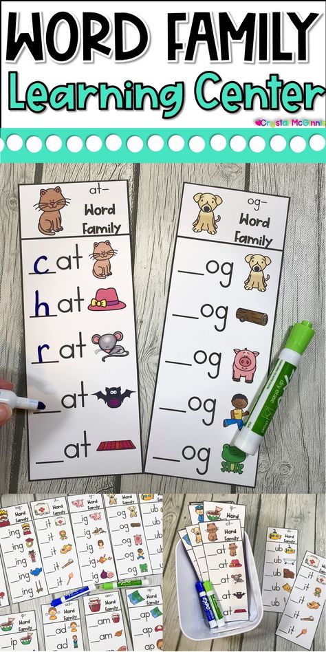 Word Family Writing Strips Learning Center | Mrs. McGinnis' Little Zizzers Word Families Kindergarten, Word Families Printables, Word Family List, Kindergarten Word Families, Cvc Word Families, Expo Marker, Alphabet Worksheets Preschool, First Grade Teacher, Worksheets Preschool