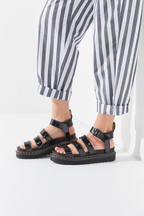 8 Sandal Trends You Can Shop for Under $100 Dr Marten Blaire Sandals, Dr Marten Blaire, Patent Leather Outfits, Dr Martens Blaire, Red Doc Martens, Logo Play, Galaxy Converse, Doc Martens Style, Galaxy Vans