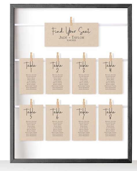 Find Your Table Wedding Ideas, Table Wedding Numbers, Table Seating Ideas, Card Seating Chart, Seating Chart Rustic, Table Cards Wedding, Wedding Seating Table, Find Your Table, Wedding Table Assignments