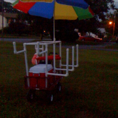 A beach cart: wagon from tractor supply, PVC pipes, will hold: cooler, umbrella, chairs, boogie boards, beach toys, and beach games!!!! Diy Beach Wagon Cart, Softball Wagon Ideas, Baseball Project, Travel Softball, Beach Wagon, Travel Baseball, Beach Cart, Beach Games, Surfside Beach