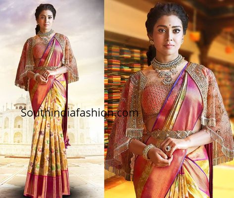 Shriya Saran Shows How To Style Silk Sarees With Trendy Blouses! Modern Blouse Designs, Modern Blouse, Cape Blouse, Long Blouse Designs, Bridal Blouses, Aari Blouse, Saree Blouse Neck Designs, Wedding Blouse Designs, Indian Saree Blouses Designs