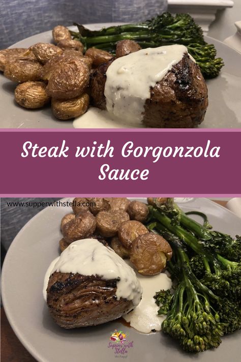 This Gorgonzola Cream Sauce is delicious with steak or thick-cut pork chops. I like Gorgonzola, but any blue cheese you like will work great! Gorgonzola Sauce For Steak, Gorgonzola Cream Sauce Steak, Blue Cheese Cream Sauce, Steak Cream Sauce, Steak Gorgonzola, Gorgonzola Cream Sauce, Bernaise Sauce, Balsamic Steak, Steak Night