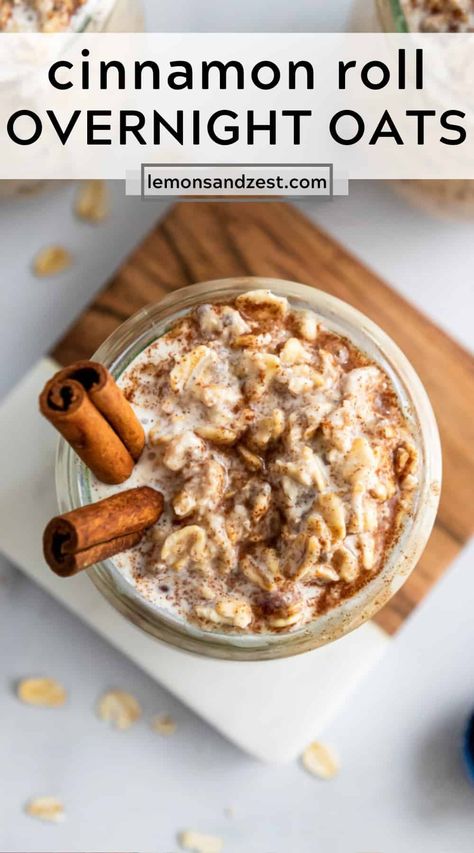 Cinnamon Roll Overnight Oats Cinnamon Roll Overnight Oats, Lemon Zest Recipes, Night Oats, Overnight Oats With Yogurt, No Bake Oatmeal Bars, Overnight Oatmeal Recipes, Oat Recipes Healthy, Easy Breakfast Recipe, Overnight Oats Recipe Healthy