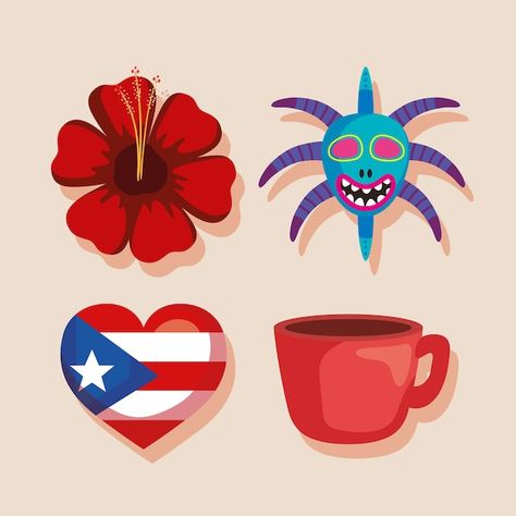 Ícones da cultura de porto rico | Premium Vector #Freepik #vector #patriota #nacionalidade #nacao #cafe Puerto Rico Culture, Bathroom Mural, Culture Aesthetic, Puerto Rico Art, Porto Rico, Cuba, Puerto Rico, Premium Vector, Rooster