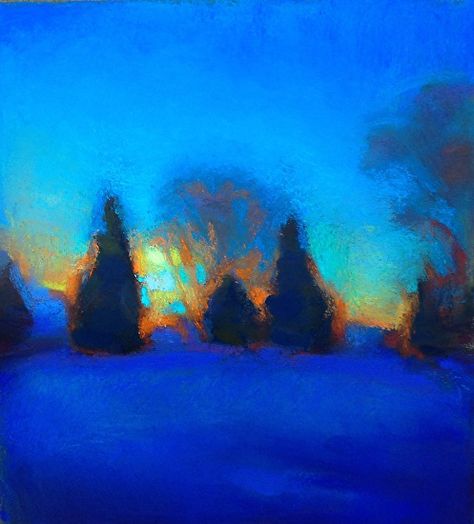 The Longest Night, Winter Evening, Pastel Landscape, Oil Pastel Art, Abstract Art Landscape, Paintings I Love, Abstract Landscape Painting, Pastel Art, Pastel Painting