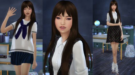 Sims 4 Kpop Hair, Sims School, Sims 4 Korean, Download Sims, Kpop Beauty, Japanese Uniform, Sims 4 Cc Kids Clothing, The Sims 4 Pc, Sims 4 Cc Makeup