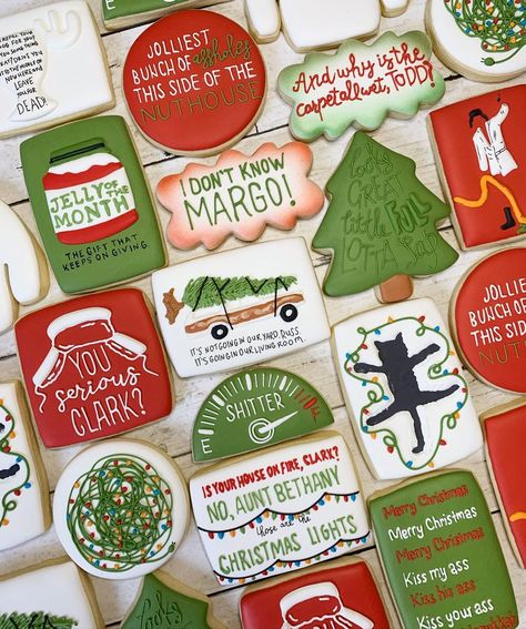 Christmas Vacation Desserts, Christmas Vacation Cookies Decorated, Christmas Vacation Cookies, Vacation Cookies, Christmas Sugar Cookie Designs, Cookie Themes, Christmas Vacation Gifts, Royal Icing Cookies Recipe, List Of Favorites