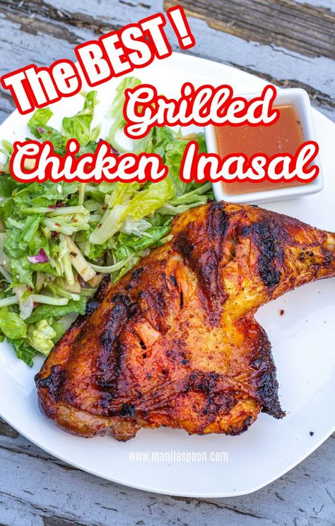 This is seriously the easiest and tastiest chicken inasal recipe! Chicken Inasal is the Philippines’ famous barbecue or grilled chicken. The marinade made from vinegar, lemon and sprite permeate the entire chicken making it both tender and tasty. This can be roasted in the oven or grilled. Chicken Inasal Recipe, Chicken Inasal, Basting Sauce, Spatchcock Chicken, Walnut Recipes, Adobo Chicken, Chicken Skin, Barbecue Chicken, Recipe Chicken