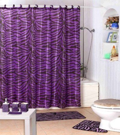 Safari Purple, Zebra Print Bathroom, Zebra Bathroom, Shower Curtain Kids, Black Bathroom Sets, Purple Bathroom Decor, Purple Shower, Purple Bathroom, Bathroom Curtain Set