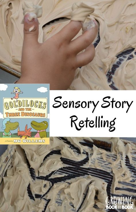 Help kids work on retelling a story to build comprehension after reading Goldilocks and the Three Dinosaurs. This hands-on sensory activity is great for kids who need to move as they process. Goldilocks And The Three Dinosaurs, Folk Tales Activities, Senior Infants, Book Club For Kids, Retelling Activities, Story Retelling, Fairy Tale Activities, Preschool Room, Early Childhood Literacy