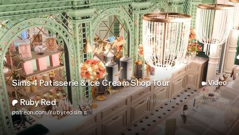 Sims 4 Patisserie & Ice Cream Shop Tour | Ruby Red Ice Shop, Ice Cream Parlor, Chocolate Factory, Ice Cream Shop, Sims Cc, Ruby Red, Sims 4, Ruby, Ice Cream