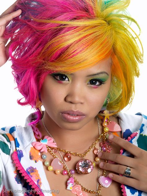 cute Multicolor Hair, Hair Colors Ideas, Rainbow Hair Color, Multi Colored Hair, Bright Hair Colors, Awesome Hair, Hair Creations, Bright Hair, Funky Hairstyles