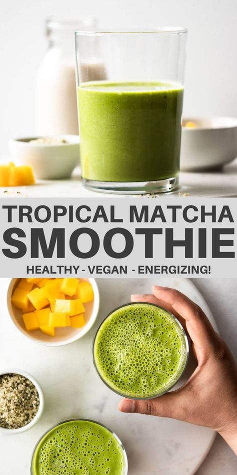 A delicious and simple tropical matcha smoothie recipe, made with spinach, mango, matcha, and ginger. This energizing mix is vegan, dairy-free, and takes a few minutes to make, perfect for a busy summer morning. | realandvibrant.com #realandvibrant #matchsmoothie #smoothierecipe Matcha Smoothie Recipe, Mango Matcha, Matcha Green Tea Smoothie, Green Tea Smoothie, Matcha Smoothie, Pineapple Smoothie, Easy Smoothie Recipes, Summer Morning, Easy Smoothies