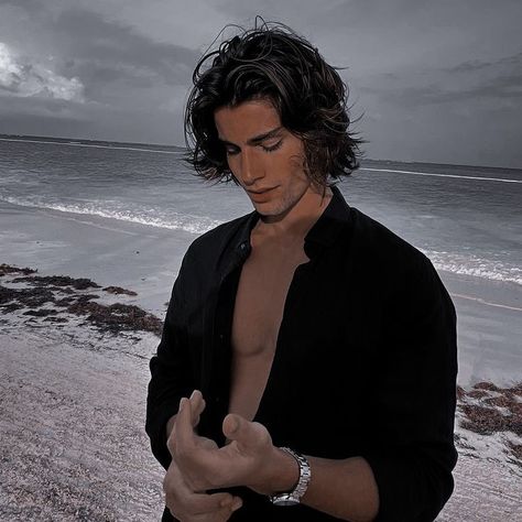 Guys With Longish Hair, Long Hair Surfer Guy, Men Long Hair Aesthetic, Corrado Martini Aesthetic, Male Face Claims Long Hair, Long Brown Hair Men, Male Face Claims Black Hair, Man With Long Dark Hair, Surf Haircut