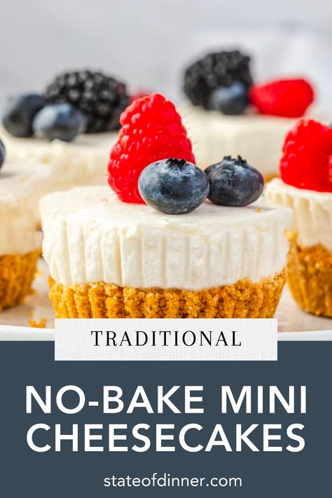 Dessert Ideas For Party, Non Bake Cheesecake, Mini No Bake Cheesecake, Graham Cracker Crust Cheesecake, Graham Cracker Crust Recipe, Dinner Party Desserts, Mini Cheesecake Recipes, Yummy Desserts Easy, Make Ahead Desserts