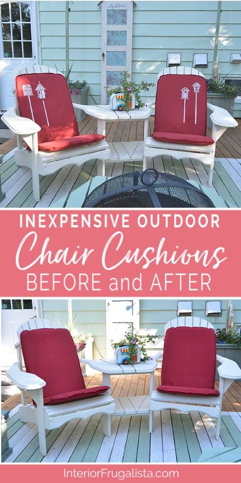 How to turn inexpensive outdoor chair cushions from drab to fab with one-of-a-kind charm on a budget in less than ten minutes. A budget-friendly outdoor furniture idea by Interior Frugalista #outdoorcushioncovers #patiochaircushions #patiofurnituremakeover #outdoordiyprojects #outdoordecor Outdoor Chair Cushion Covers, Outdoor Furniture Makeover, Birdhouse Decor, Pallet Patio Furniture Diy, Patio Furniture Makeover, Diy Patio Furniture Cheap, Decorative Bird Houses, Patio Chair Cushions, Outdoor Cushion Covers