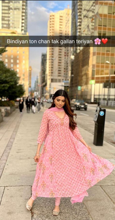 Captions For Pink Traditional Outfit, Salwar Suit Captions For Instagram, Deepika Hairstyles, Punjabi Dress Design, Layer Dresses, Asian Inspired Wedding, Anarkali Churidar, Nimrat Khaira, Nykaa Fashion