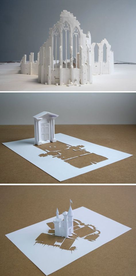 Peter Callesen, Paper Model Architecture, Miniature Buildings, Origami Architecture, Chocolate Packaging Design, Architectural Sculpture, Paper Engineering, Tower Of Babel, Colossal Art