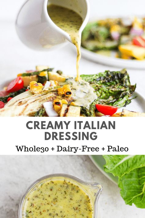 Paleo Italian Dressing, Olive Garden Italian Dressing Recipe, Homemade Creamy Italian Dressing, Creamy Italian Pasta Salad, Dairy Free Salad Dressing, Creamy Italian Dressing, Healthy Dressing Recipes, Dairy Free Dressing, Wooden Skillet