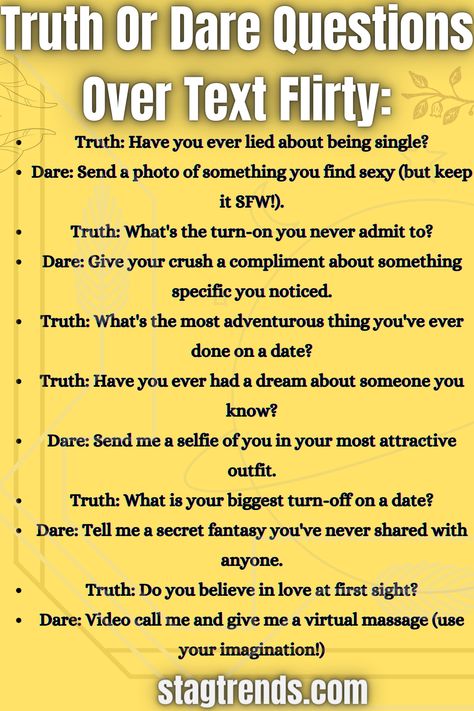 Truth Or Dare Questions Over Text True Or Dare Questions, Dare Questions Over Text, Questions For Girls, Funny Truth Or Dare, Make A Girl Laugh, Flirty Questions, School Routine For Teens, Truth Or Dare Questions, Romantic Questions