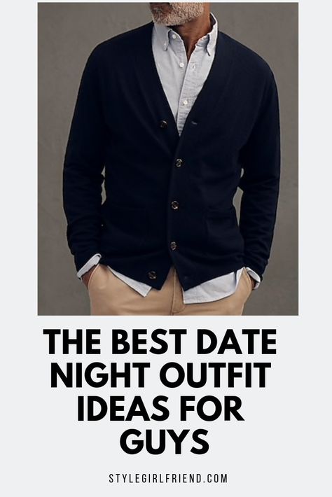 We've got dressy and casual outfit ideas for guys for all your date nights (and day dates!) this winter, only on Style Girlfriend | date night outfit, date outfits for guys, mens outfit ideas for date, date outfit winter, date outfit casual, date outfit casual winter, outfit ideas for men Mens Dinner Date Outfit, Mens Date Night Outfit Classy, Date Outfits For Guys, Mens Date Night Outfit, Winter Date Outfit, Outfit Ideas For Guys, Dinner Date Night Outfit, Classy Date Night Outfit, Date Night Outfit Men