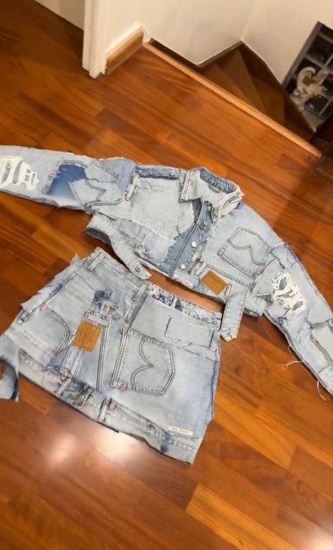 Custom Denim Skirt Outfit, Custom Jean Skirt, 3d Outfit, Hoco Outfits, Denim Diy Clothes, Reworked Denim, Cute Clothing Stores, Denim Skirt Outfits, Concept Clothing