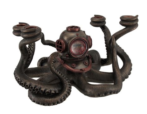 Free 2-day shipping. Buy Incredibly Cool Steampunk Diver Octopus 4 Candle Candelabra at Walmart.com Steampunk Centerpiece, Octopus Candle Holder, Candle Candelabra, Steampunk Octopus, Bell Helmet, Diving Helmet, Marine Theme, Steampunk Decor, Unique Centerpieces