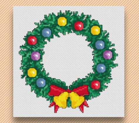 Christmas Wreath Cross Stitch Pattern, Christmas Wreath Cross Stitch, Colorful Christmas Wreath, Wreath Cross Stitch Pattern, Wreath Cross Stitch, Free Cross Stitch Designs, Wreath Cross, Cross Christmas Tree, Fantasy Cross Stitch