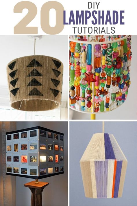 Light up the room with these homemade DIY lampshades. These DIY lampshades come in a variety of shapes and sizes. There’s sure to be one that fits your home. #thecraftyblogstalker #lampshades #diylampshadeideas #diylampshade Starry Night Crochet, Upcycle Lamp, Homemade Lamps, Geometric Lampshade, Diy Lampshade, Make A Lampshade, Boho Lamp, Beaded Lampshade, Make A Lamp