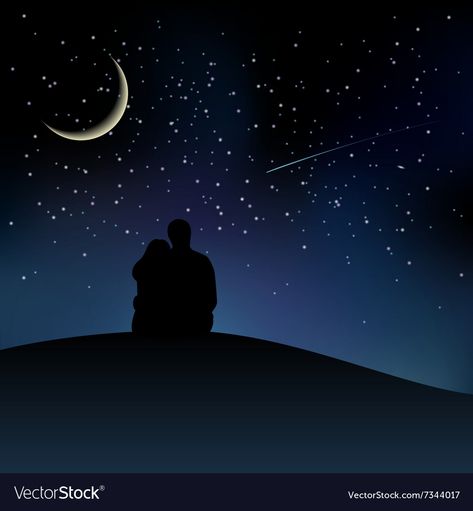 Couples In Moonlight, Couple Sitting Silhouette, Couple Shilloute, Couple Watching Moon, Couple Silloute, Couple Sitting Together Drawing, Moonlight Couple, Sky Vector, Moonlight Painting