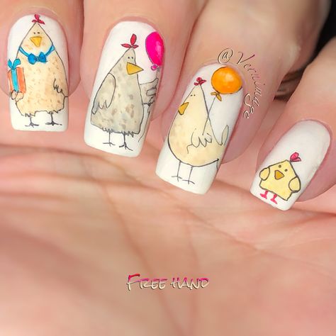 Chicken Nails, Nails Animals, Nail Work, Nail Art Designs Images, 34th Birthday, Animal Nails, Nails Only, Animal Cartoon, Nail Art Supplies