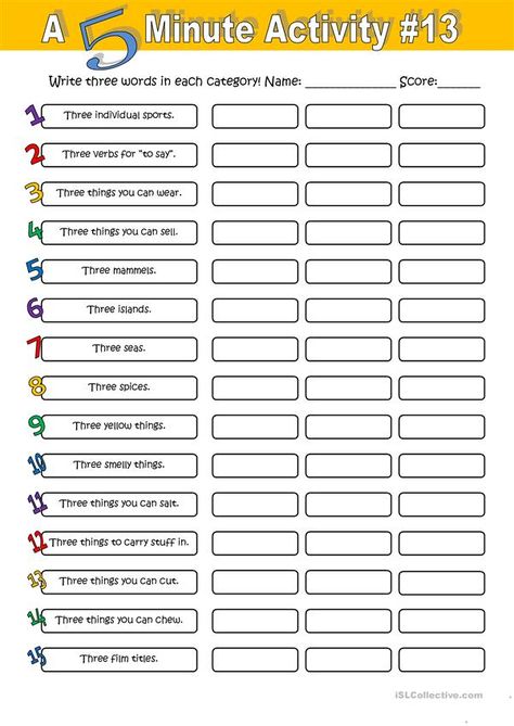 5 Minute Activity, English Conversation Worksheets, Esol Resources, The Last Lesson, Esl Classroom, English Conversation, Esl Activities, English Games, Speaking Activities