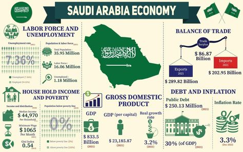 Saudi Arabia Economy Infographic, Economic Statistics Data Of Saudi Arabia charts Presentation. Saudi Arabia Infographic, Saudi Arabia Tourism, Economy Infographic, Unemployment Rate, Forced Labor, Saudi Arabia, Statistics, Economics, Presentation