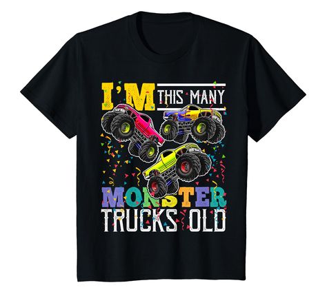 PRICES MAY VARY. I'm this many monster trucks old is a cute 3rd birthday monster truck shirt for boys, girls or monster truck lovers turning 3. Featuring 3 monster trucks this cute 3rd birthday monster truck shirt is sure to be a hit with monster truck fans turning three. This cute 3rd birthday monster truck shirt makes a great monster truck birthday gift or monster truck Christmas gift for 3 year old monster truck lovers. Get your cute 3rd birthday monster truck shirt for boys and share your lo Birthday Monster Truck, Monster Truck Shirt, 3rd Birthday Shirt, Truck Shirt, Monster Truck Birthday, Truck Shirts, Shirt For Boys, Monster Truck, Mens Crew Neck