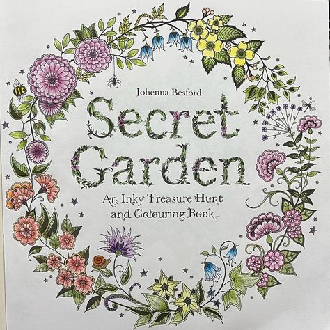 N on Instagram: “The first colouring piece I completed, the first page of @johannabasford Secret Garden colouring book. A @rachelhendersoncolouring inspired…” Garden Logo, Colorful Flower Beds, Secret Garden Book, Basford Secret Garden, Johanna Basford Secret Garden, Secret Garden Coloring Book, Secret Garden Colouring, Gardens Coloring Book, Trumpet Vine