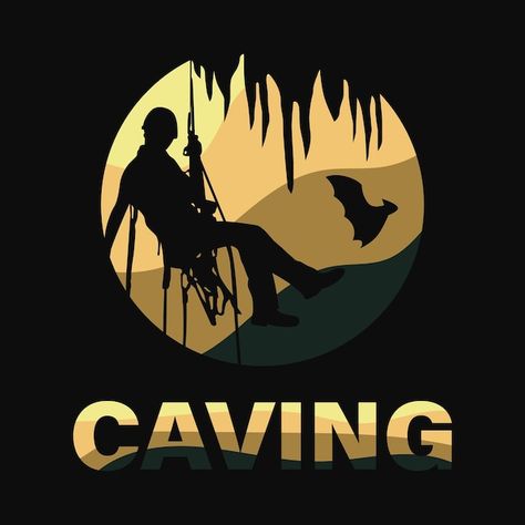 Vector colorful silhouette of cave explo... | Premium Vector #Freepik #vector Cave Logo, Cave Illustration, Bat Boys, Mountain Logos, Caving, Graphic Design Posters, Vintage Logo, Vector Photo, Premium Vector