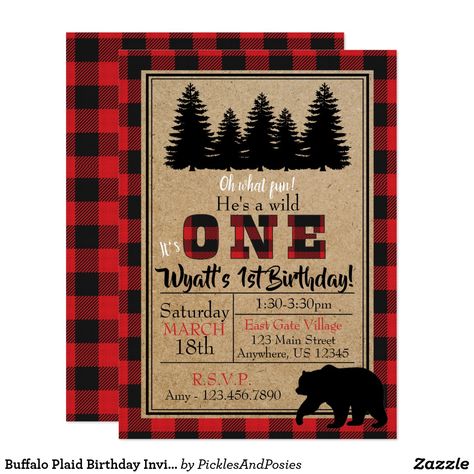 Buffalo Plaid Birthday Invitation Lumberjack Birthday Invitation, Buffalo Plaid Birthday, Lumberjack Birthday Party, Wild One Birthday Invitations, Lumberjack Birthday, Lumberjack Party, Bear Theme, Winter Birthday, Bear Birthday