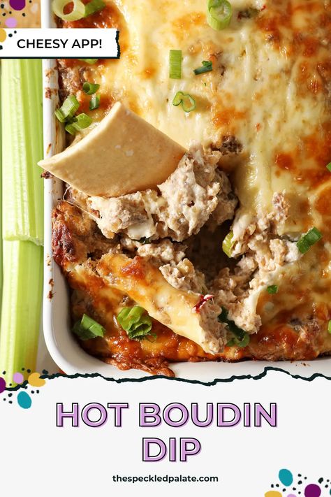 Transform Louisiana boudin into a delicious dip. This creamy, cheesy, slightly spicy Boudin Dip sings of boudin flavors and is so delicious. #EasyEntertaining #SpeckledPalate Boudain Dip Easy, Boudin Dip Louisiana, Southern Louisiana Recipes, Boudin Recipes, Boudin Dip, Louisiana Rice, Cajun Appetizers, Boudain Recipes, Nola Food