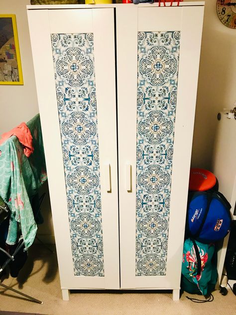 Iron Almirah Makeover, Brimnes Ikea, Ikea Wardrobe Hack, Cabinet Refresh, Diy Closet Doors, Almirah Designs, Ikea Wardrobe, Wardrobe Makeover, Diy Furniture Renovation