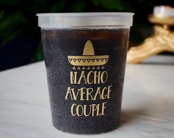 Rehearsal Dinner Party Favors, Personalized Cups Wedding, Engagement Party Cups, Fiesta Engagement Party, Theme Engagement Party, Fiesta Wedding Shower, Dinner Party Favors, Fiesta Party Decor, Rehearsal Dinner Themes