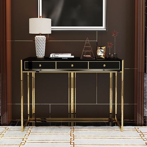 Modern Console Table Luxury Furniture, Consol Tables, Entryway Addition, Luxury Hallway, Narrow Entryway Table, Steel Console Table, Console Entryway, Console Table Styling, Glam Furniture